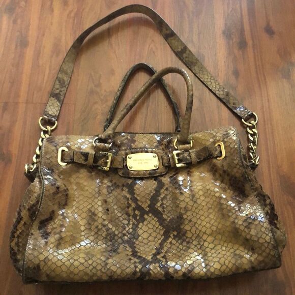 MICHAEL Michael KORS Tan snake skin python satchel - Picture 1 of 9